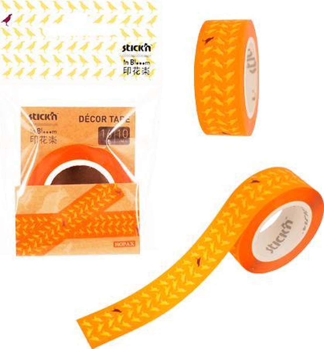 Decoratie papieren tape Stickn - oranje - 16mm breed - 10 meter rol - Niet permanent